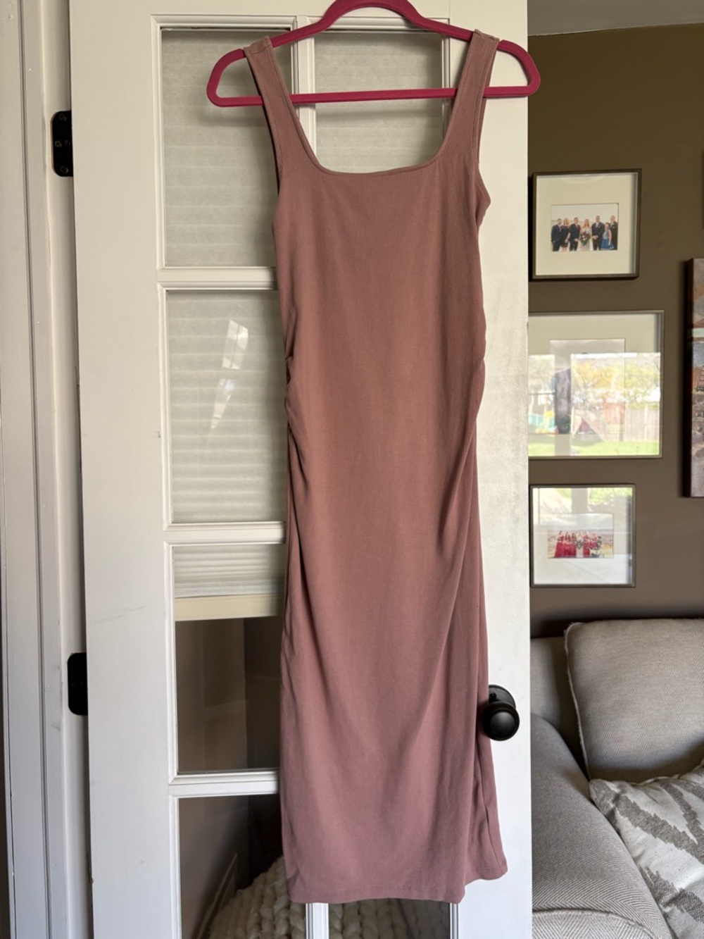 Womens Sleeveless Scoop Neck Maternity Midi Dress - Dusty Rose
